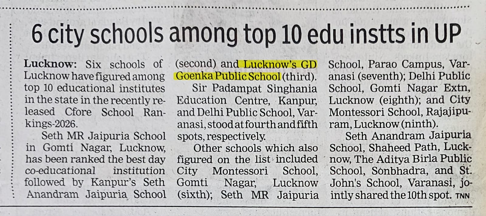 GD Goenka Public School Earns No. 1 CBSE School Ranking in Lucknow img 2
